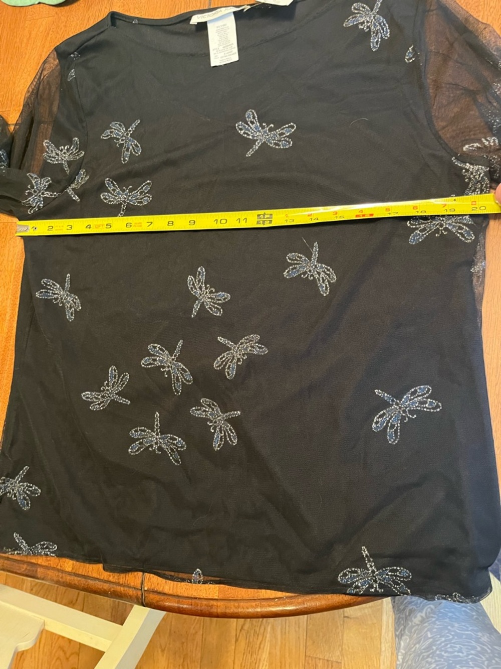 Victoria Jones Black Mesh Top with Silver Dragonfly Embellishments - Picture 8 of 12